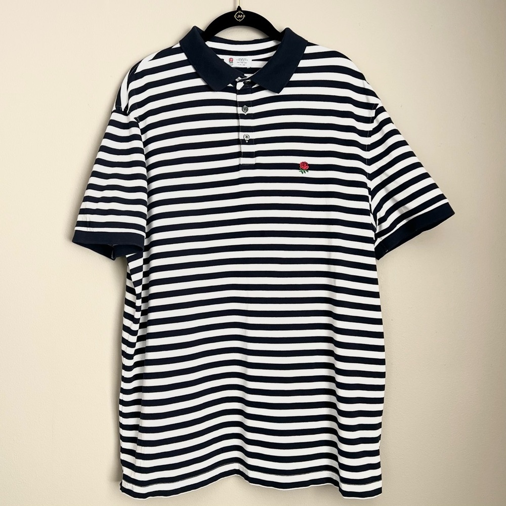 Charles Tyrwhitt Stripped Rugby Short Sleeve Pique Polo Rose Embroidered Mens XL